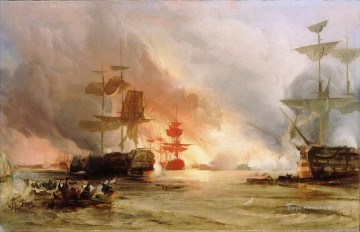 海戦 Painting - ジョージ・チェンバースによるアルジェ砲撃 1816年 上級軍艦